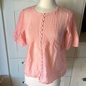 J.crew Peach color Cotton/Silk Button down, short sleeve blouse.
